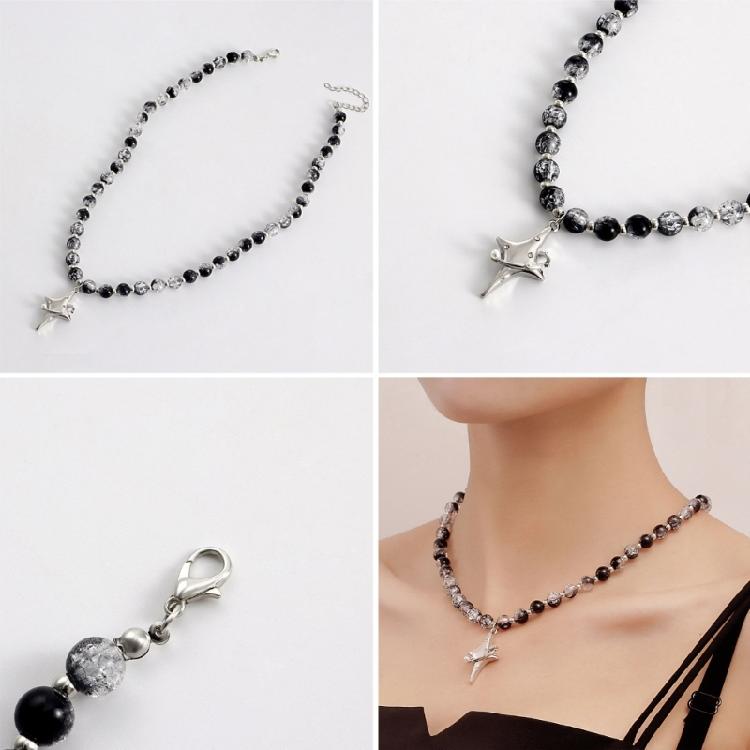 Vintage Beaded Crossed Star Necklace for Women Fashion Aesthetic Y2k Jewelry