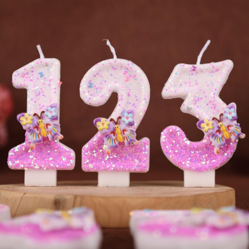 Creative Flower Butterfly Number Candle Birthday Cake Decoration Plug-in Children's First Birthday Party Candle
