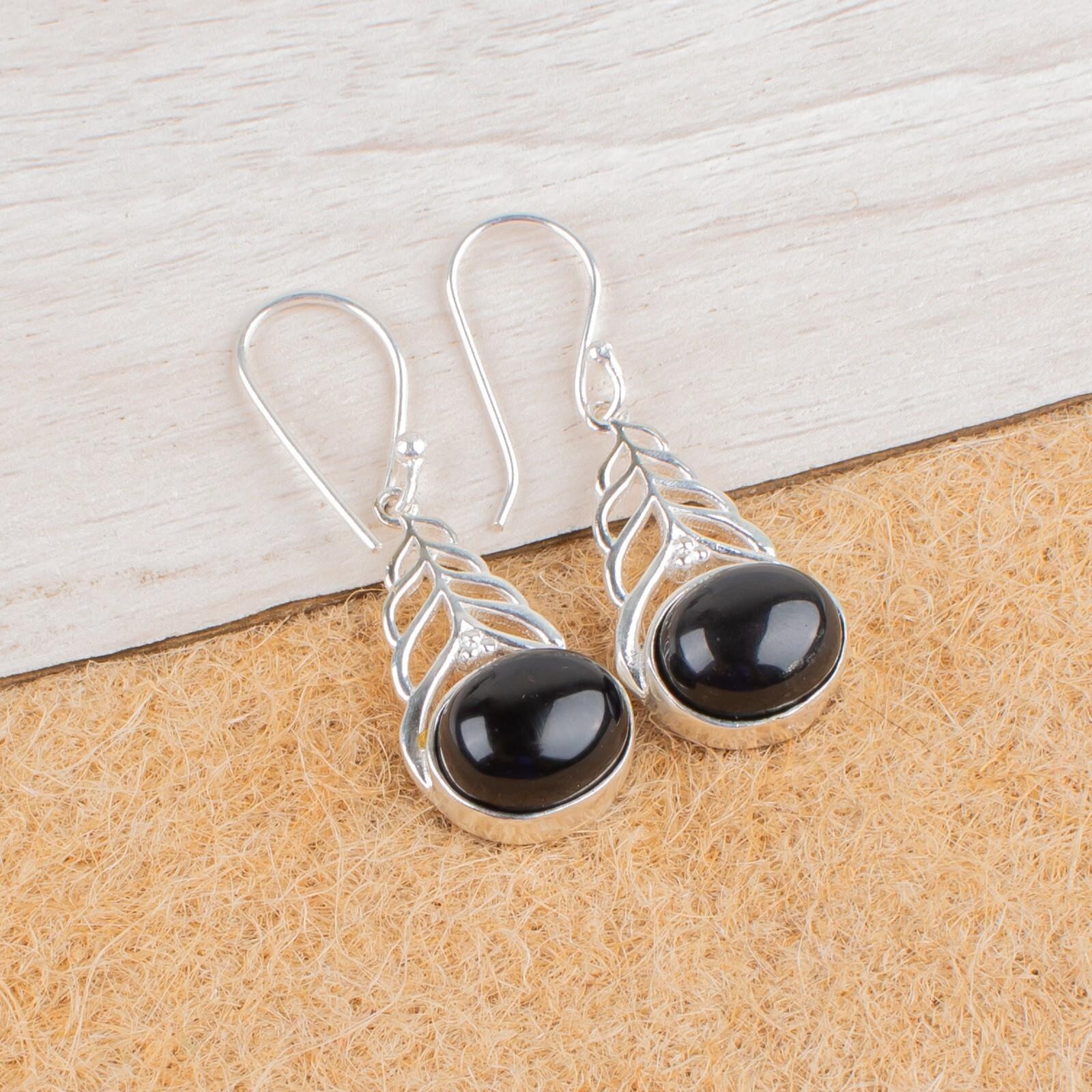 

Black Tourmaline Gemstone 925 Sterling Silver Jewelry Earrings 1.64 For Women CE-1-25