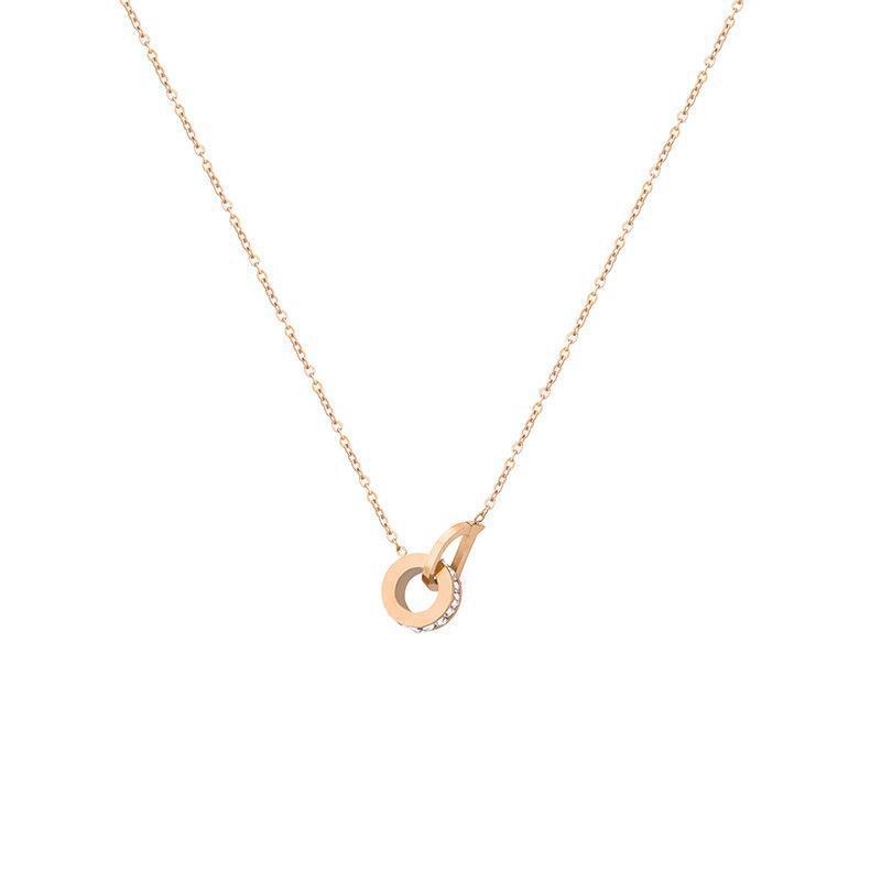 Internet Celebrity D Letter Interlocking Round Necklace Female Ins Style Temperament Versatile Diamond Design Collarbone Chain