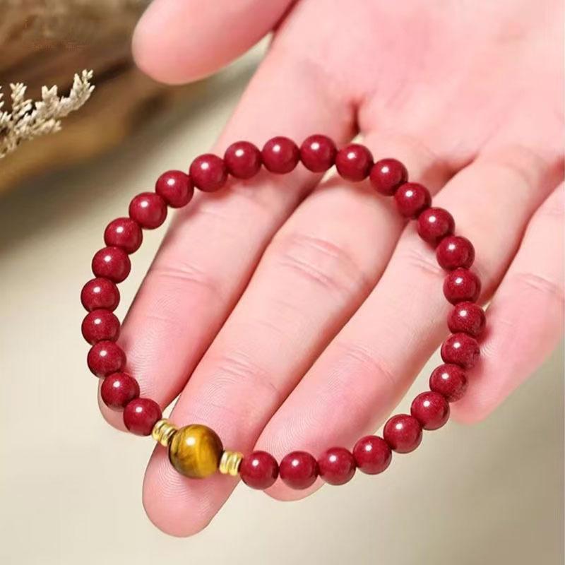 

Браслет из бусин Тигрового глаза и Киновари с Золотым песком - Идеальный подарок на год Бэнмин Low Content Cinnabar [Less Mineral Shine]