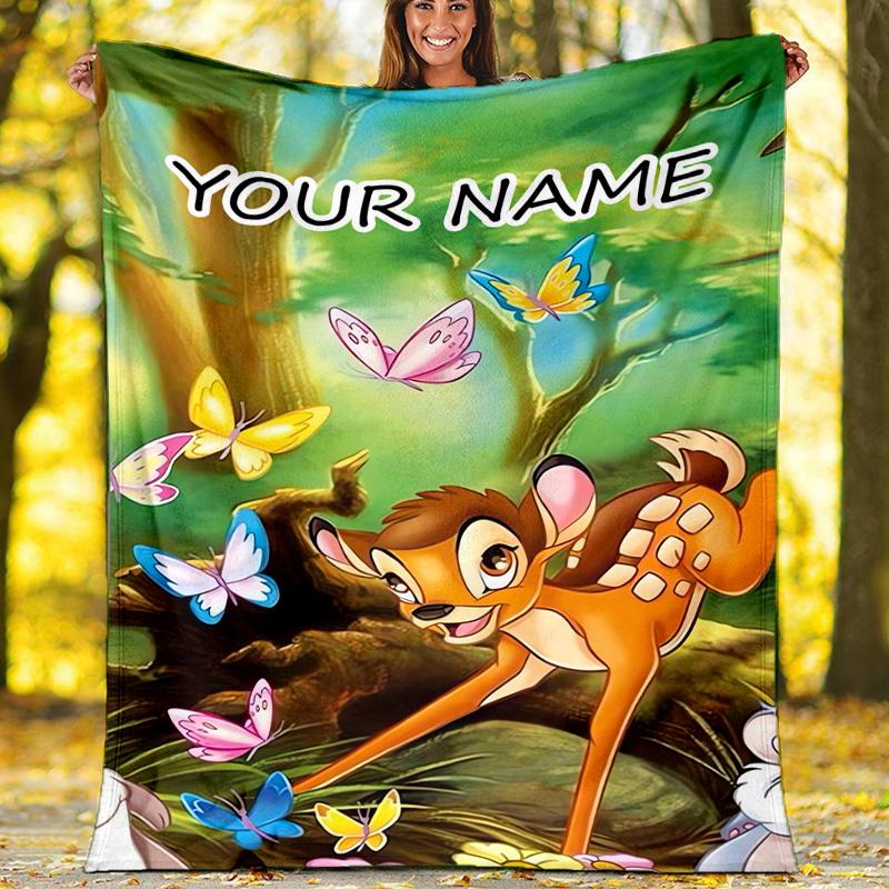Customizable Bambi Throw Blanket – Personalized Name, All-Season Cozy Snug Blanket, Machine Washable, Personalized Blanket