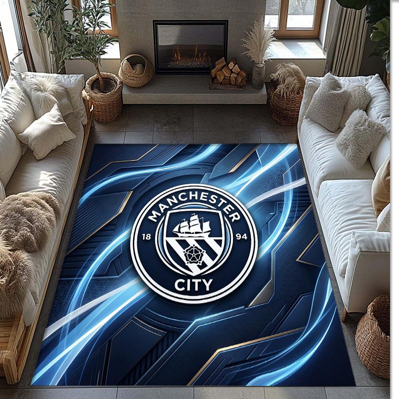 Manchester City Printed Flannel Area Rug Non Slip Soft Polyester Floor Carpet Indoor Decor Mat for Bedroom Living Room Sofa