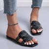 Große Damenschuhe, flache Hausschuhe, Hausschuhe für den Alltag mit gewebten Riemen, flache Hausschuhe aus Gummi mit einem Riemen und flachem Absatz
