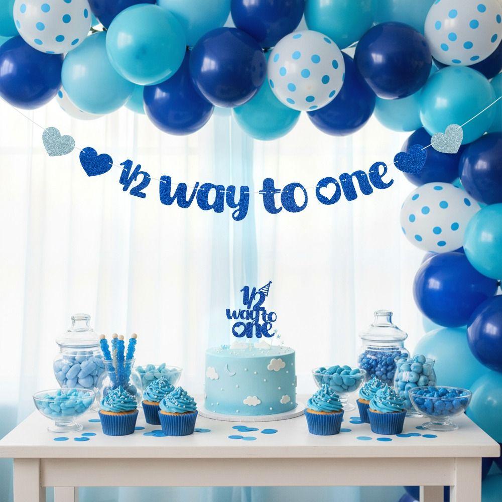 2 Stück Half Way To One 1/2 Geburtstagskuchen-Topper 6 Monate Geburtstag Dekorationen für Babygeburtstag