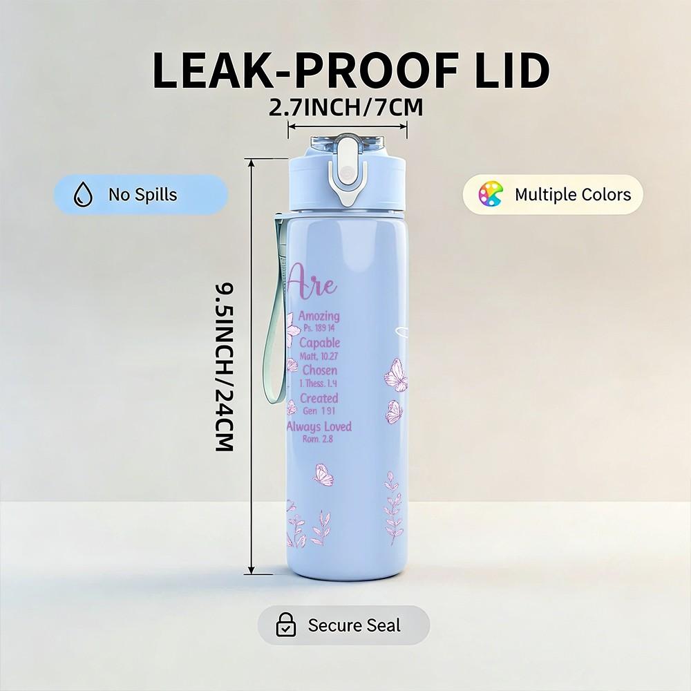 1PC You Are Enough Inspirational Quote 750ml Color Plastic Sports Water Bottle Leakproof Flip Straw Lid Suitable for Sports Office Home Use