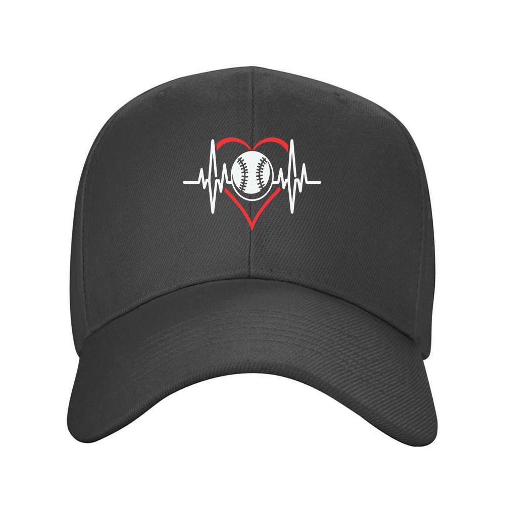 Baseball Heartbeat EKG Lifeline Black Baseball Cap Polyester Adjustable Sporty Hat for Adults