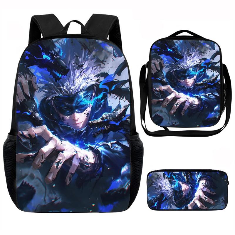 Set Zaino Scolastico Cartone Animato Anime Bambini Leggero Ergonomico Borsa a Spalla Doppia Con Portapranzo Astuccio Tessuto Oxford