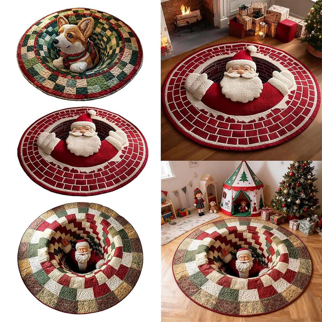 16inches Christmas 3D Rugs Round Rugs Non-Slip Xmas Optical Illusion Rug Carpet Soft Mat