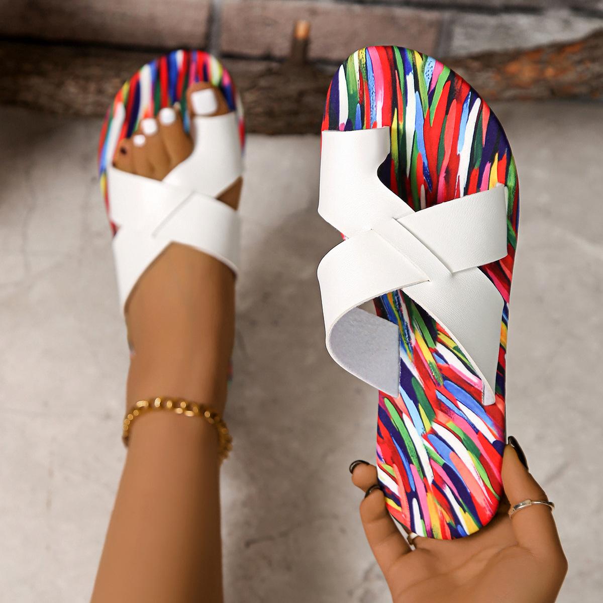 

2025 summer new fish mouth slippers fashion cross cover toe large size slippers outside casual slippers 36 белый