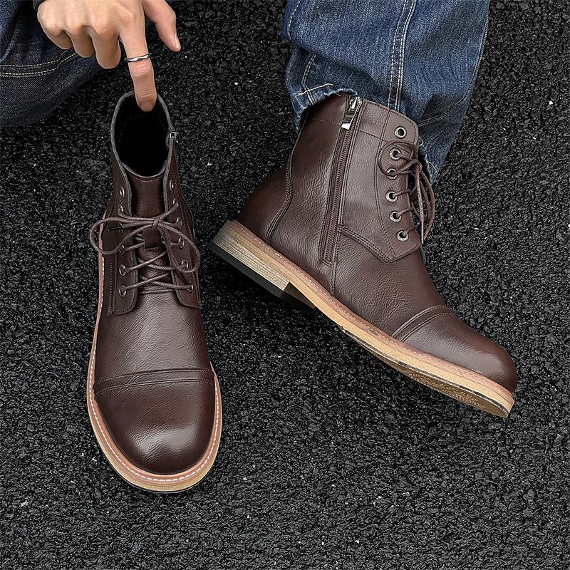Fashion Chelsea Mens Boots Retro Style Outdoor Lace-up Winter Platform Motorcycle Boots Business Comfortable Mens Casual Shoes