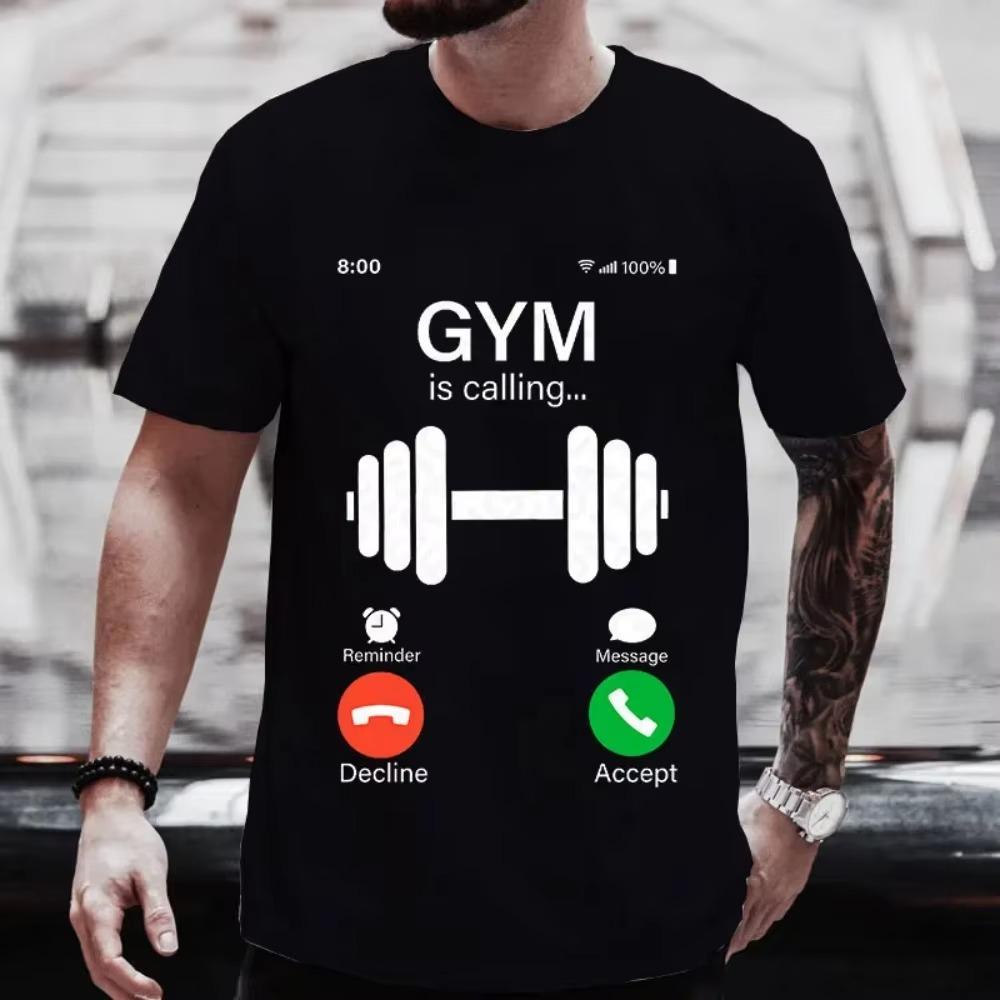 

Футболки Hipster для мужчин Gym Is Calling Me Print Мужские футболки Одежда Футболки с забавной графикой Одежда с коротким рукавом для любителей спортзала S чёрный