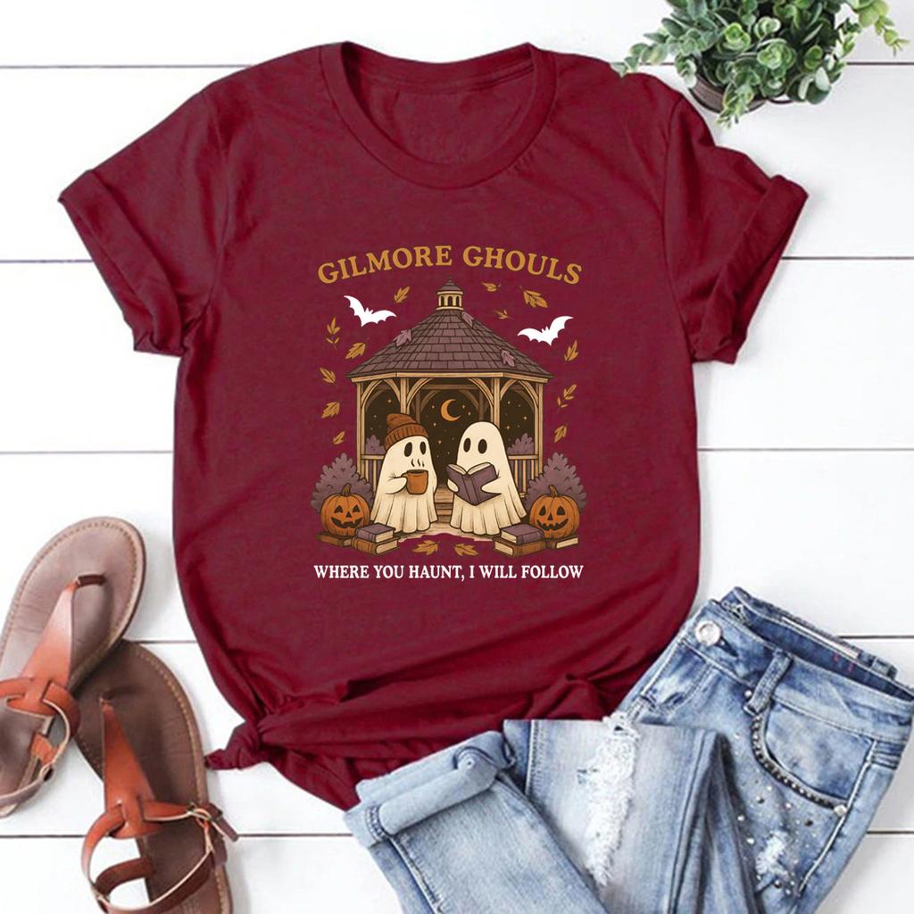 Gilmore Ghouls T-Shirt Wo du spukst, werde ich folgen Shirt Niedliches Geist Halloween T-Shirt Kurzarm Damen T-Shirts Streetwear Oberteile