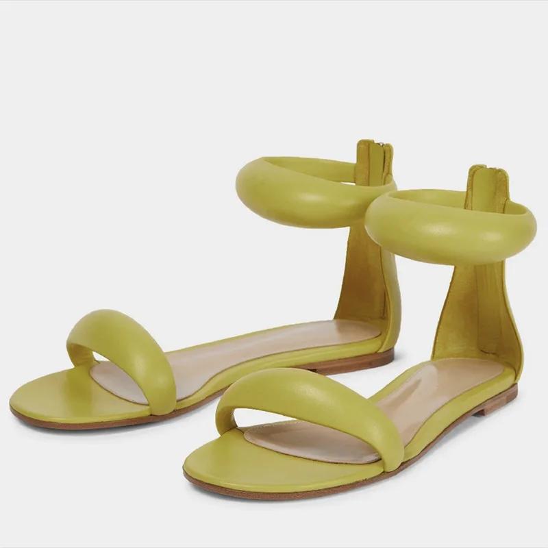 Fashion Brand Design Zipper Flat Bottom Sandals 2025 Summer New Low Heel Round Head Lady Slippers European American Style Women's Shoes