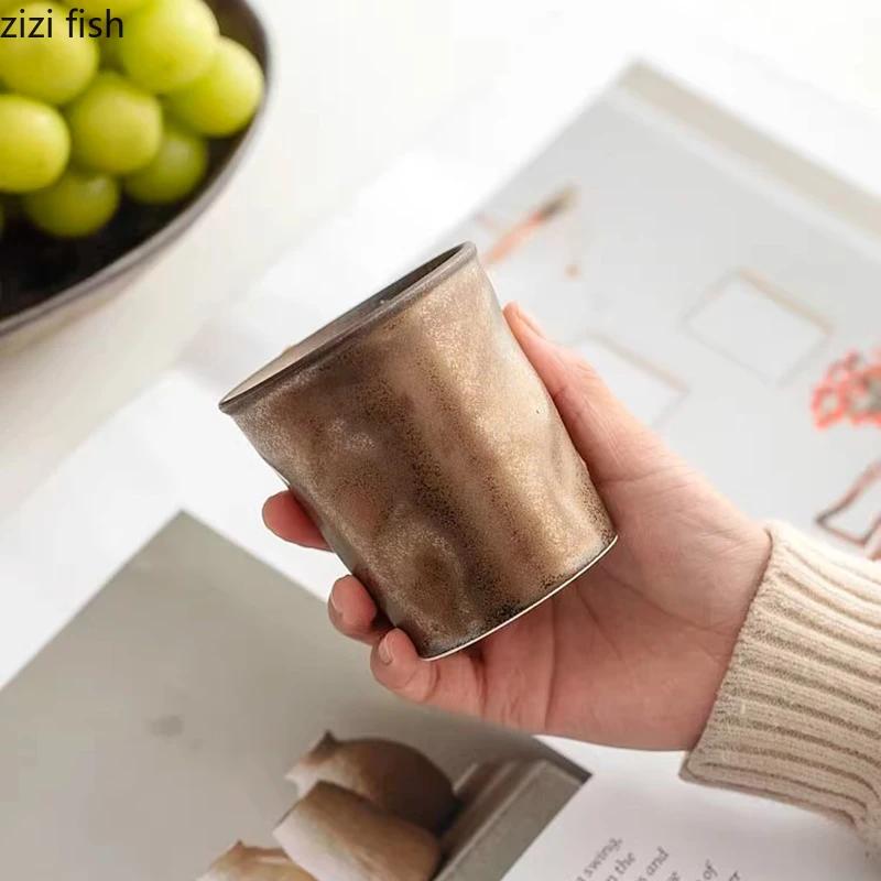 Vintage Rusty Glazed Ceramic Cup Creative Pinch By Hand No Handle Coffee Cup Milk Cups Beverage Cups Water Cups Home Tea Cup