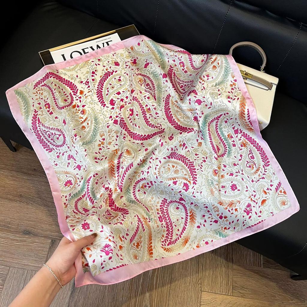 New Luxury Cashew-printed Silk Scarf Women Elegant and Versatile Satin Headwear Bag Clothing and Accessories 70cm Square Scarf