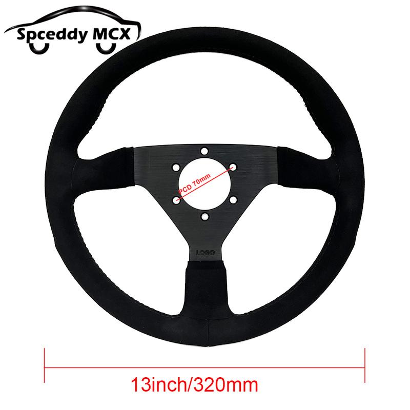 JDM V2 13inch Italy Suede Leather Universal Racing Sport Steering Wheel 320mm Flat Black Red Yellow BlueV232000