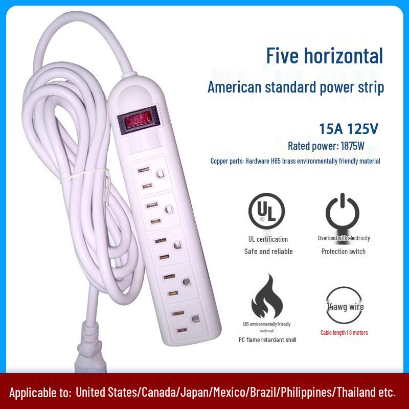 UL Certified 15A 110V Power Strip with US Plug and Overload Protection for Cross-border Use