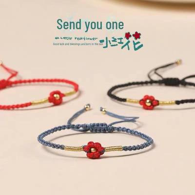 Yi Yangqianxi's Red Flower Hand-Woven Ethnic Bracelet for Women