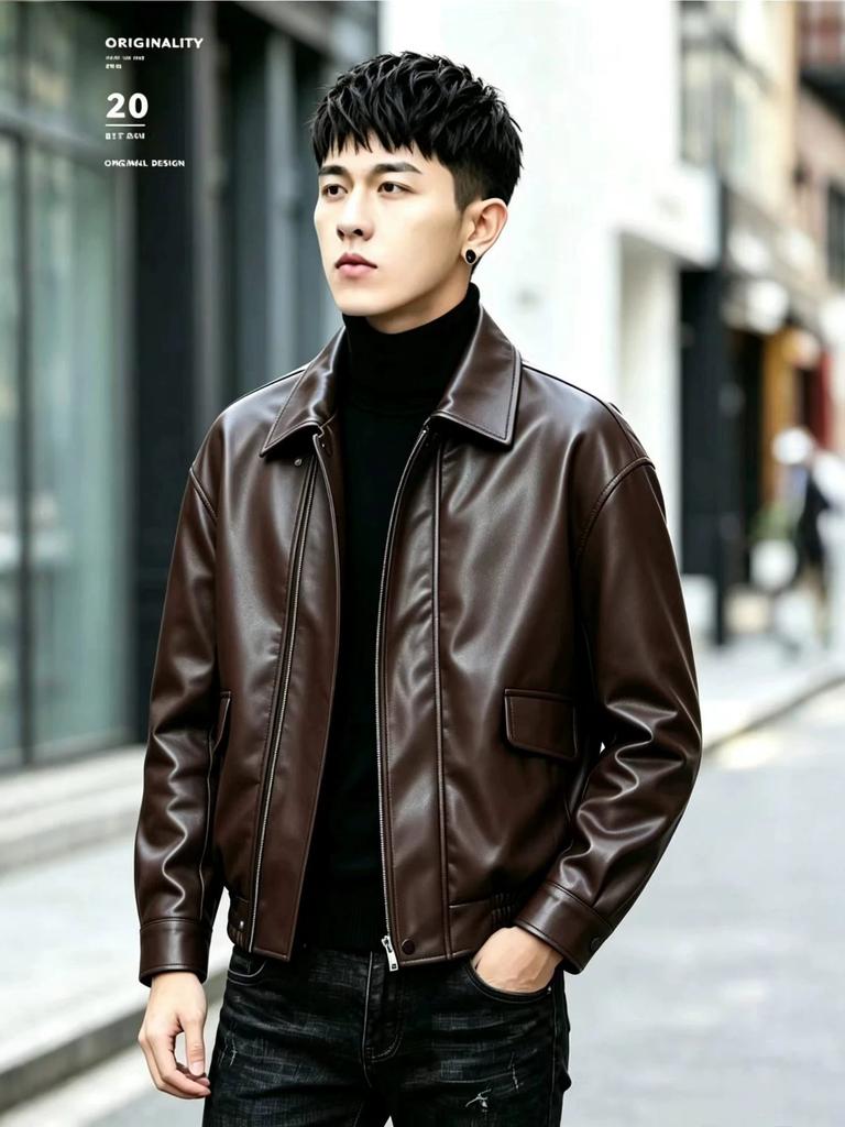 Men's regular versatile spring and autumn clothing new men's leather jacket loose version large size men's leather jacket