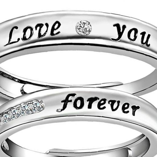 Love You Forever Rhinestone Lover Couple Promise Finger Ring Set Jewelry Gift