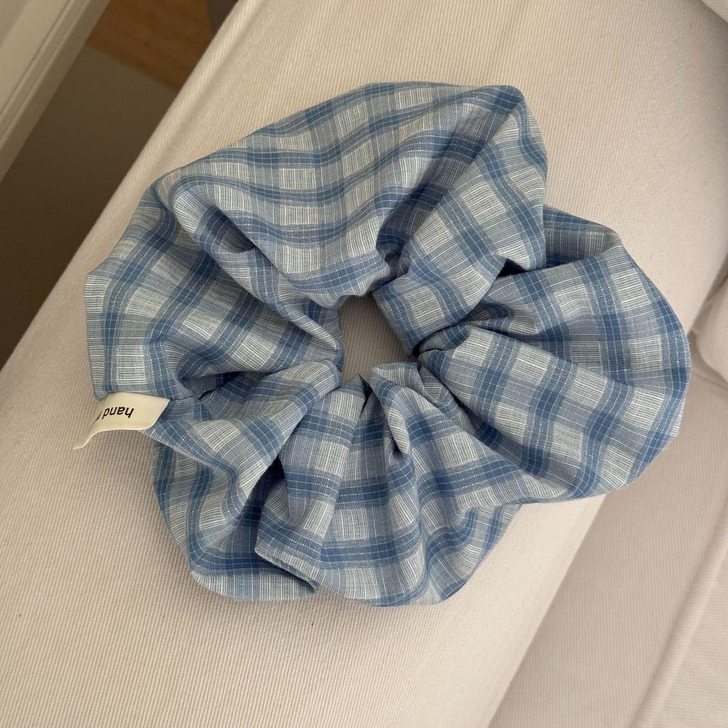 French Large Intestine Circle, Sky Blue Checkered Hair Band, Retro Hair Tie Headwear, Forest-style Hair Tie Headwear