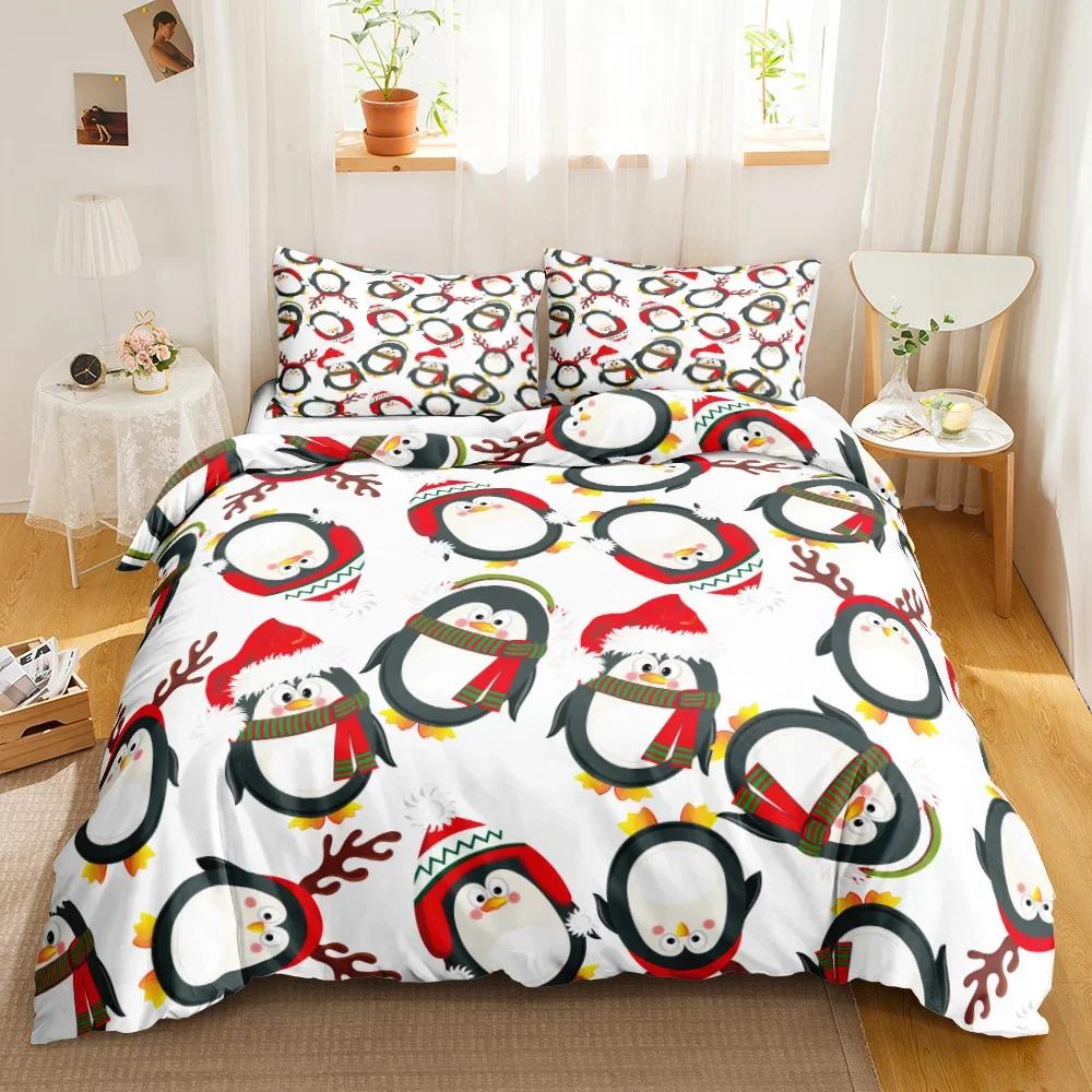 Penguin Bedding Set Twin Cute Animal Pattern Kids Teen Duvet Cover Set 3Pcs Cute Cartoon Penguin Animal Pattern Duvet Cover