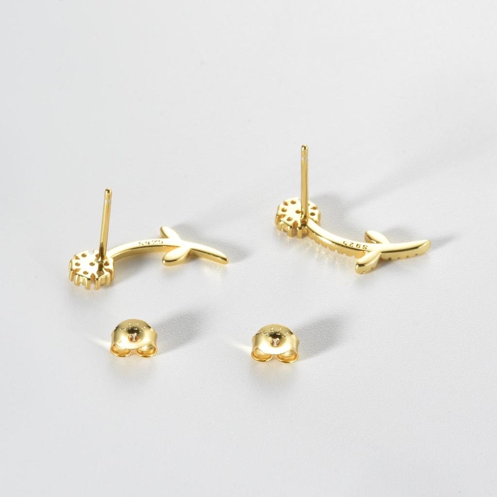 ANDYWEN 925 Sterling Silver Gold Flower Zircon CZ Stud Earring Piercing Clear Rose Red Blue Pendientes Women Fine Jewelry Clips