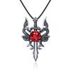 Titanium Steel Dragon Necklace, Double Dragon Retro Men's Domineering and Trendy Men's Inlaid Red and White Zircon Pendant