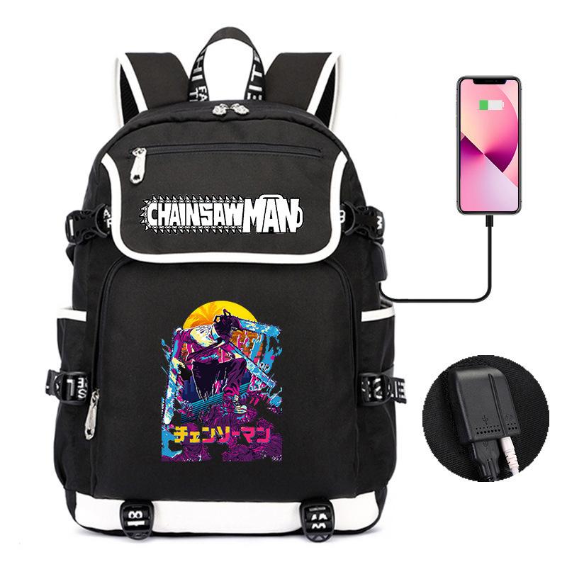 Chainsaw Man Backpack Teen Student School Bag Usb Computer Bag