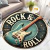Tappeto Rotondo Vintage Chitarra Rock & Roll, Tappetino Antiscivolo Gradiente Blu Nero per Decorazione Stanza Tema Musicale