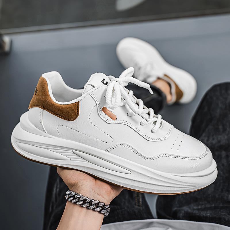 

Men s shoes leather surface waterproof board shoes thick sole 2025 new little white shoes spring and autumn sports casual shoes men 44 хакі