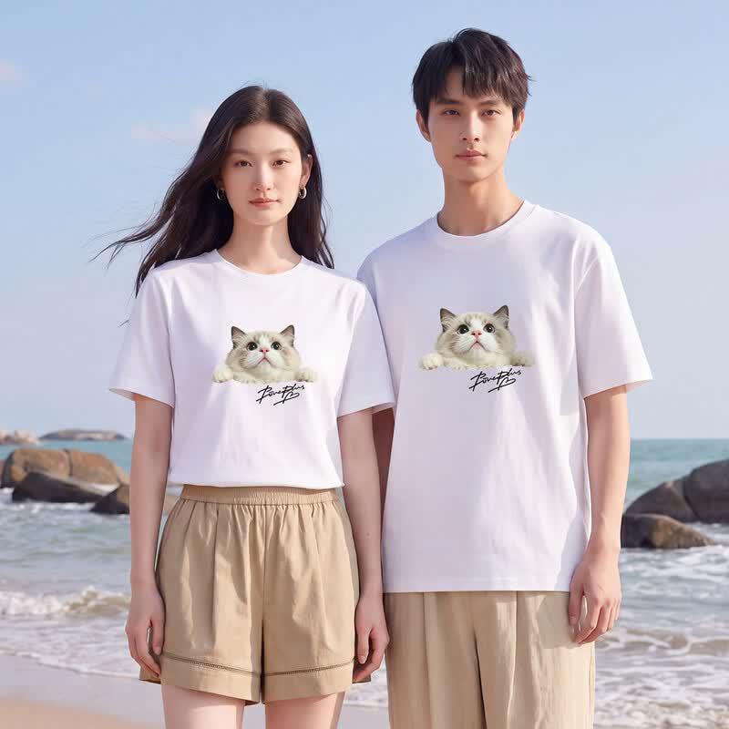 FivePlus Summer Cat Print Couple T-Shirt