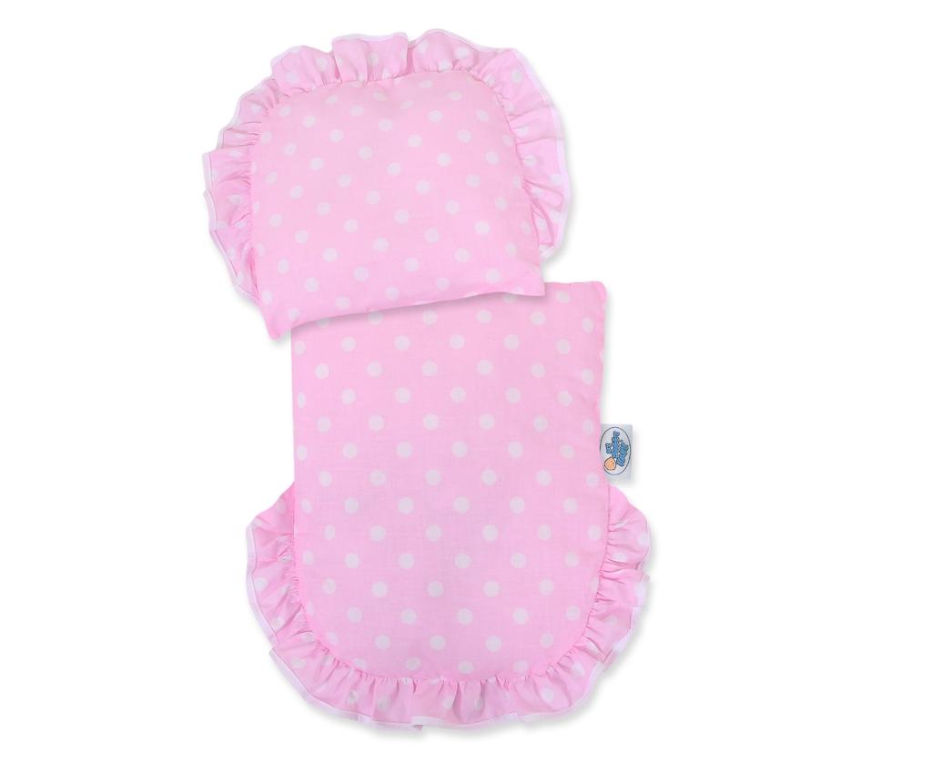 White wicker pushchair for dolls with pink bedding and soft lining