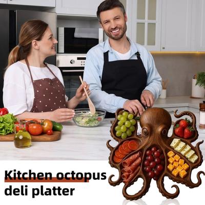 Dřevěný servírovací tác Velká chobotnice Tvar ovocného talíře Chléb Charcuterie prkénko Sýr