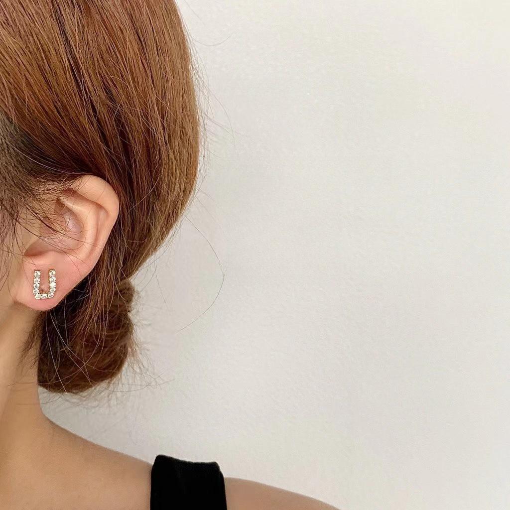 Korean Micro-Diamond Trendy Letter Stud Earrings: Elegant, High-End Accessories for Women's Unique Style.