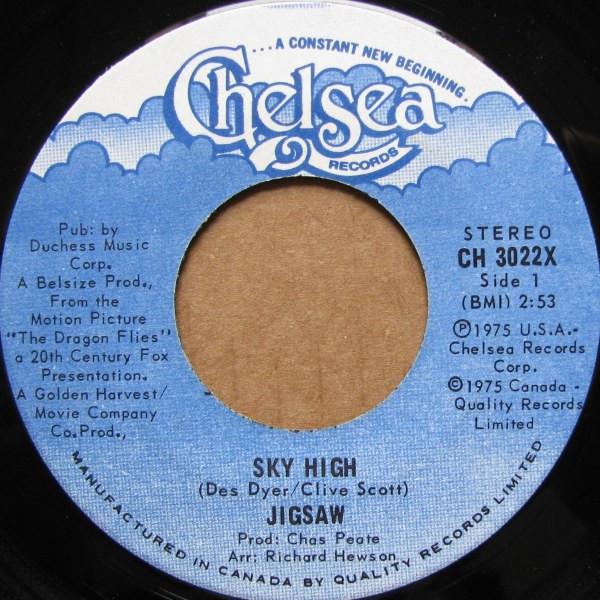 

7inch Record JIGSAW Sky High CH3022X Chelsea Records 1975 Canada Rock Used