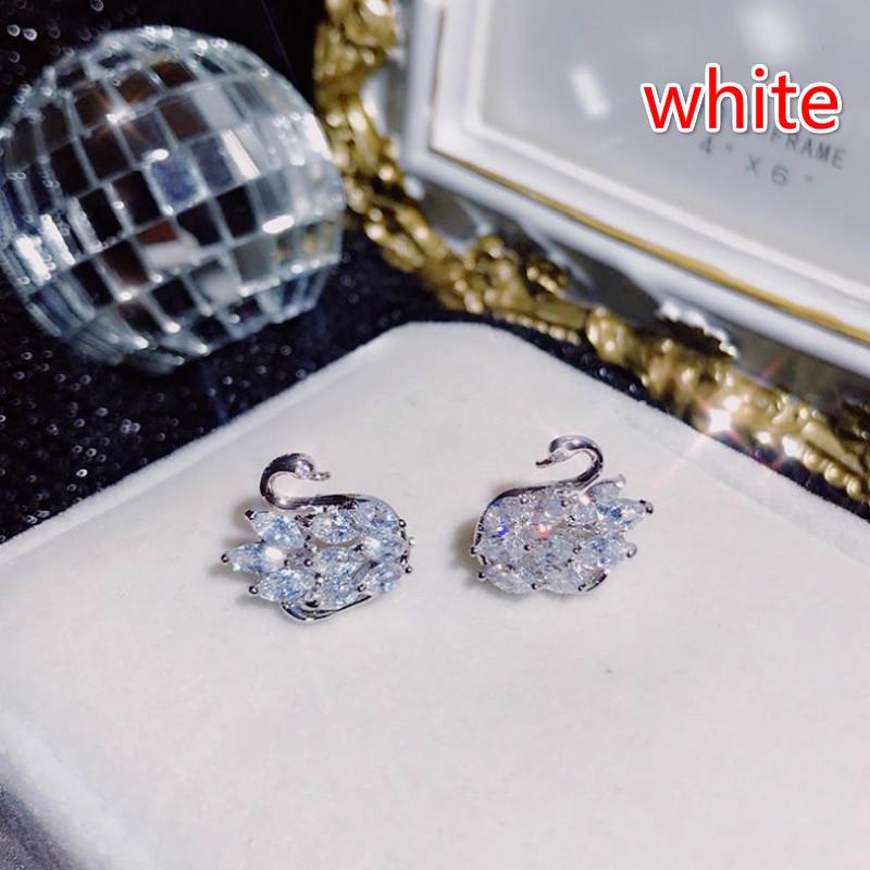 Colorful Swan Earrings Pink Gradient Temperament Simple Zircon Earrings Wild Ear Jewelry for Women Girl Gifts ARI