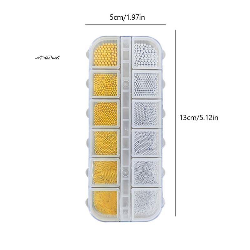 12 Grids 0.6-2mm Mixed Size Tiny Steel Beads Nail Art 3D Design Gold Silver Micro Ball Jewelry Manicure Tips Charm DIY Decor