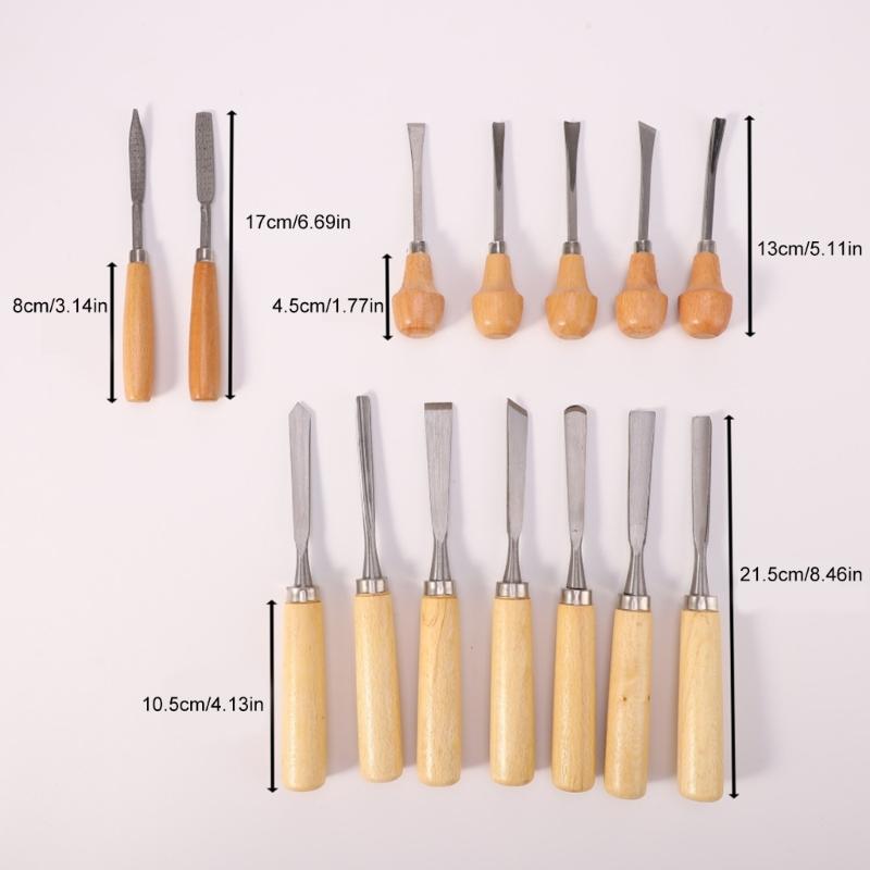 Kompletní sada 16 kusů dřevořezbářských nástrojů Obsahuje dláta z uhlíkové oceli pilníky na čepele kladivo přenosná úložná taška