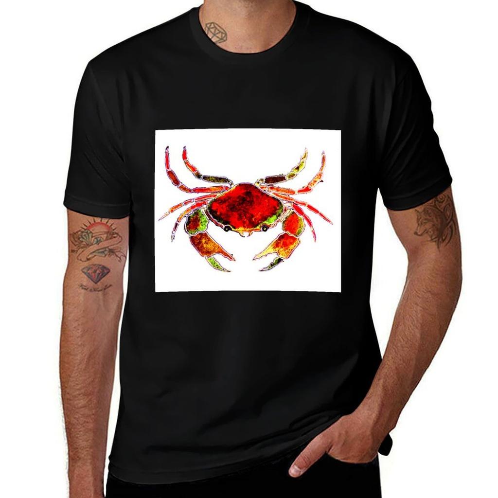 Red Crab TShirt Basic Solid Color Short Sleeve TShirt