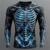 New Men's Long-Sleeve T-Shirt with Cool 3D Flame and Skull Guitar Design Perfect for Halloween Parties and Horror-Themed Outfits