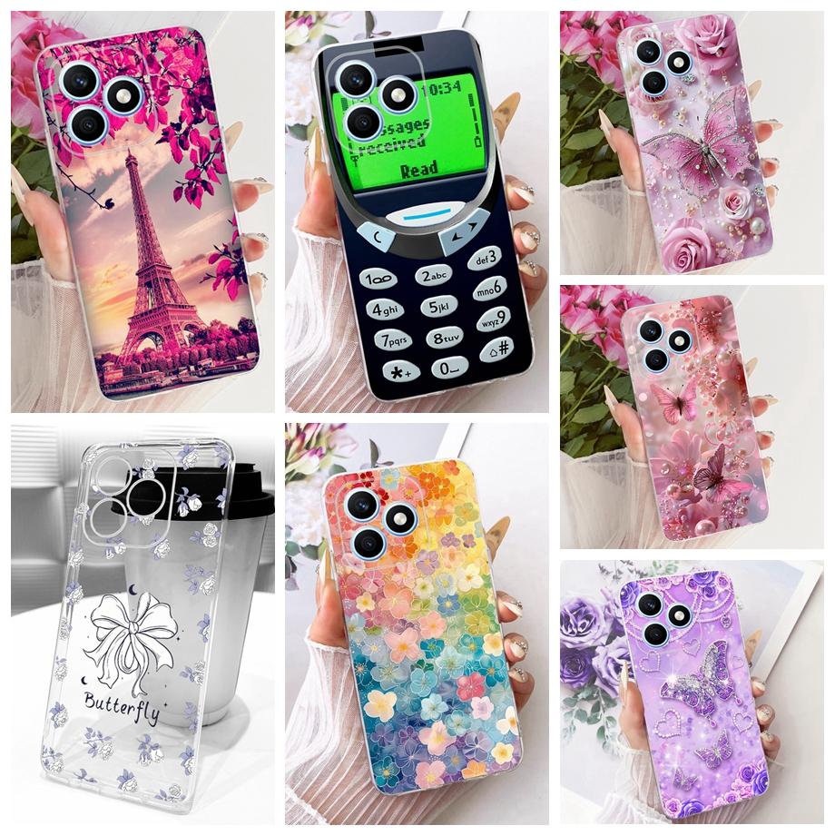 Flower Cartoon Boeknot Fashion Design Phone Case For Honor X8D 4G Funda 6.77" Soft Clear Silicone Shockproof Back Cover