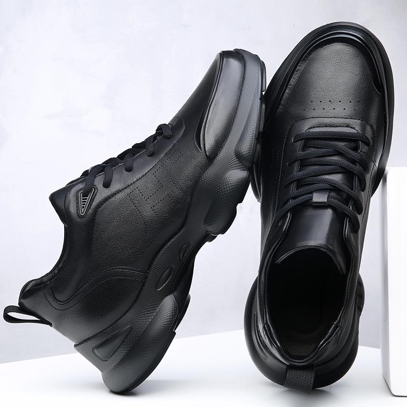 Men's Casual Lace-Up Cowhide Sneakers - Breathable, Lightweight, All-Season Fashion Dad Shoes
