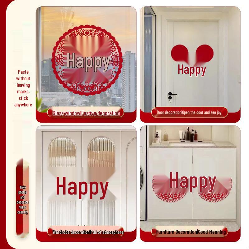 Double Happiness Wedding Static Cling Window Sticker for Room and Car Decoration