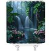 Rainforest Waterfall Shower Curtain Nature Green Tree Forest Flowers Waterfall Tropical Scenery Landscape 70" WX70 H Bathroom Decor Fabric Curtain