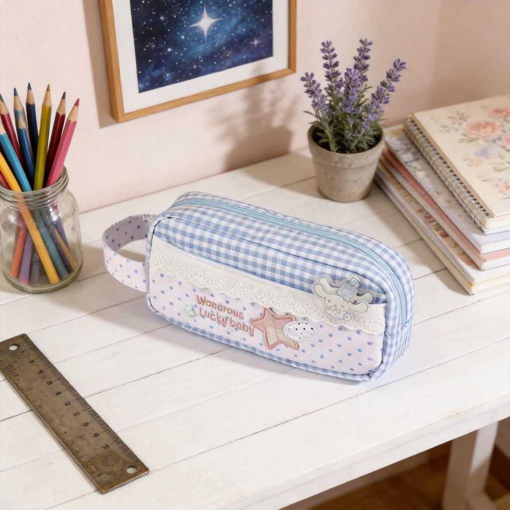 Vintage Canvas Pencil Case With Lace Trim For Students And Office Use