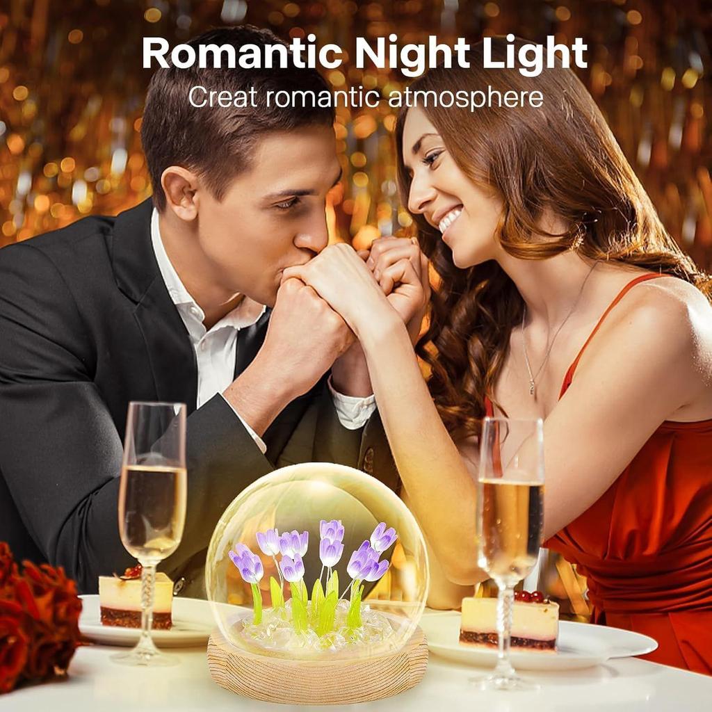 Tulip Lamp LED Night Light Decoration Lamp Glass Artificial Tulips Table Lamp for Bedroom, Livingroom, Birthday, Anniversary Gift (10 Flower, Purple)