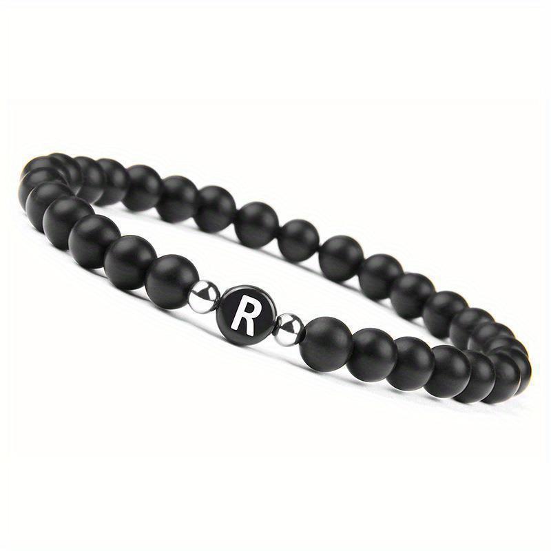 Initial Bracelet for Men and Woman Black Onyx 6mm Beads Bracelet with Letter Relationship Jewelry for Couples Alphabet bracelet