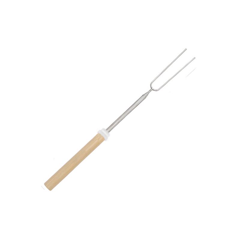 Stainless Steel Telescopic BBQ Fork with Wooden Handle - U-shaped Skewer for Hot Dogs